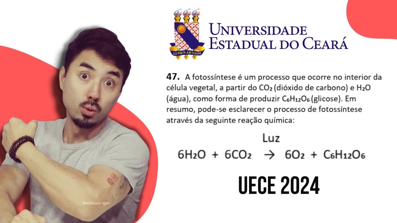 Thumbnail: UECE 2024 | A fotossíntese é um processo que ocorre no interior da célula vegetal, a partir do CO2