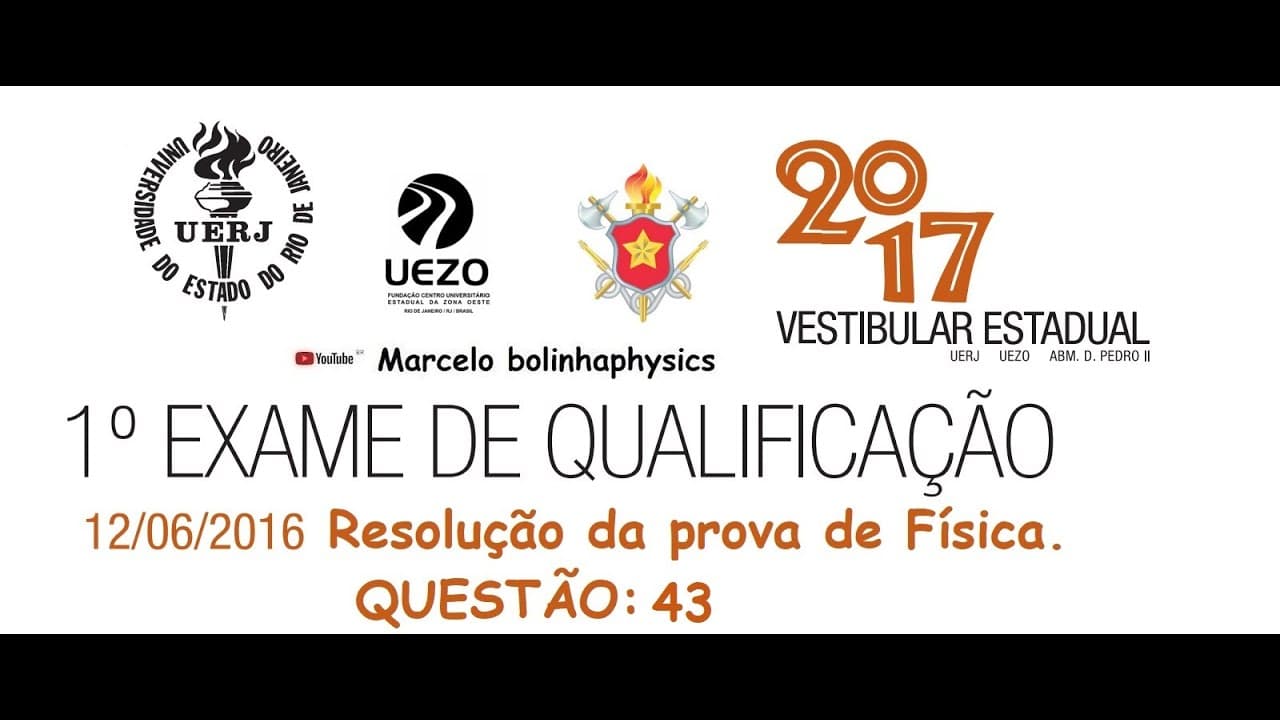 Thumbnail: Resolução da prova de FÍSICA – 1° EXAME DE QUALIFICAÇÃO – UERJ 2017. Questão 43.