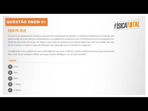 Thumbnail da aula: Lista 01 EXEMPLO 01 Reflexão de onda sonora | ecolocalização