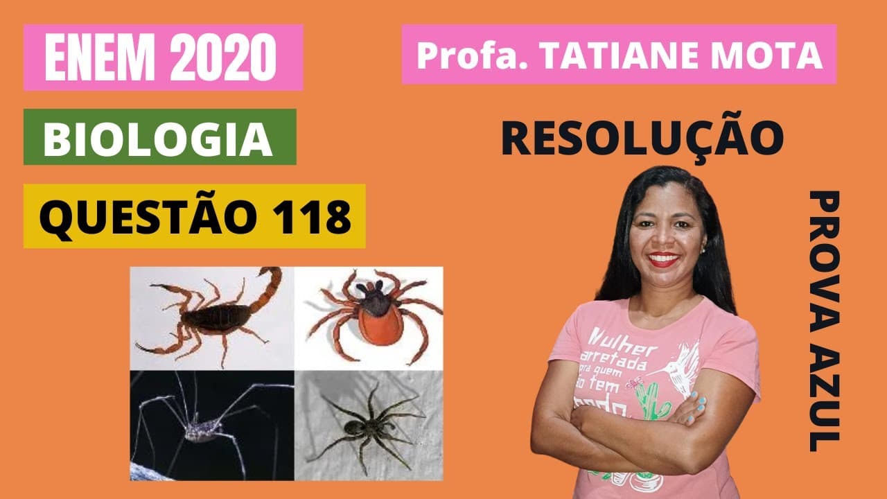 Thumbnail: ✅[ENEM 2020] # BIOLOGIA # QUESTÃO 118 – ZOOLOGIA - Aranhas, escorpiões, carrapatos e ácaros são