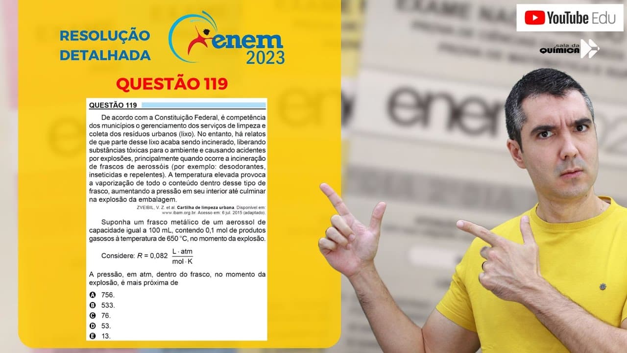 Thumbnail: QUÍMICA ENEM 2023! "De acordo com a Constituição Federal, é competência dos municípios ..."