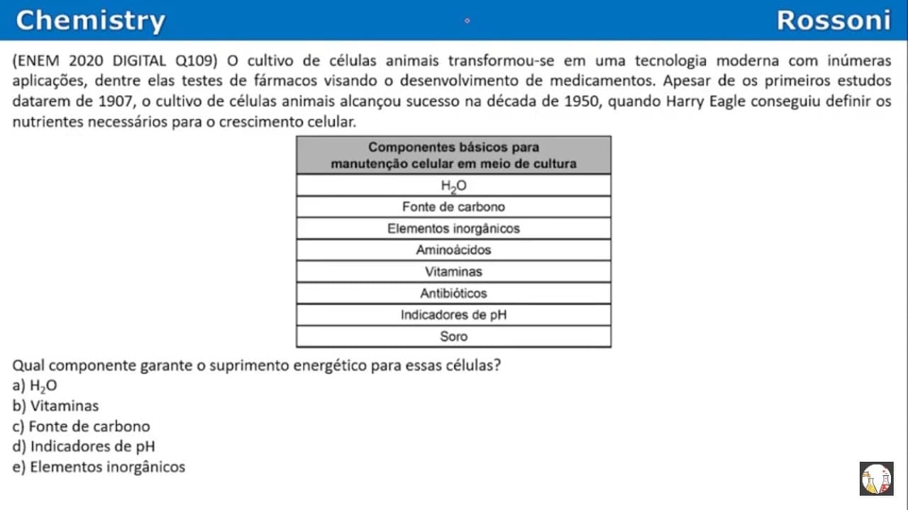 Thumbnail: ENEM 2020 Digital - Q109 Amarela - Cultivo de células