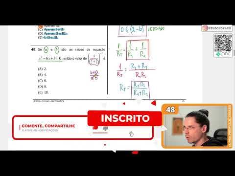 Thumbnail da aula: [UFRGS 2022] 48 - Se  a  e  b  são  as  raízes  da  equação x² - 6x + 3 = 0 , então o valor de