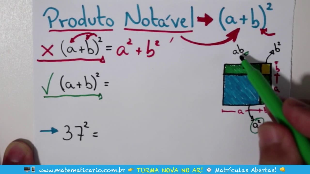 Thumbnail: ⏱ PRODUTOS NOTÁVEIS - Quadrado da Soma de Dois Termos 👉 Minuto Matemática