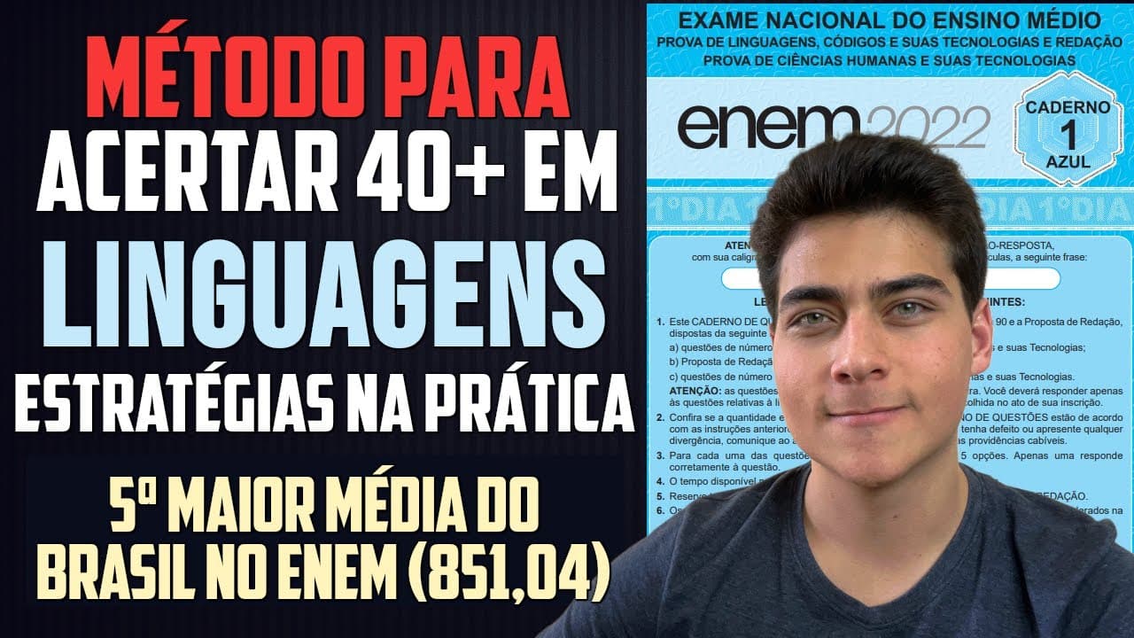 Thumbnail: Do 0 a 40+ ACERTOS em LINGUAGENS DO ENEM em 1 MÊS - Estratégia na Prática
