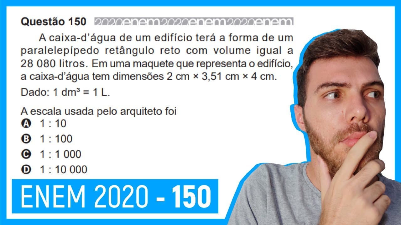 Thumbnail: 🛑Questão 150 Enem 2020 - Resolução Passo a Passo -  A caixa-d’água de um edifício terá a forma.