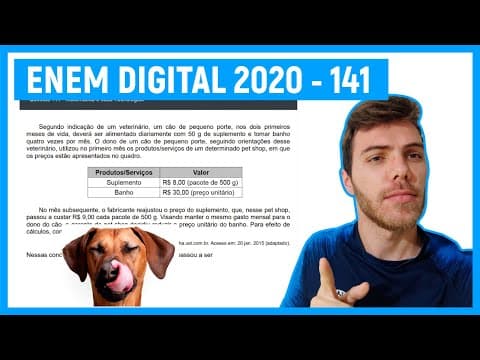 Thumbnail da aula: 🛑Questão 141 Enem DIGITAL 2020 - EQUAÇÃO DE PRIMEIRO GRAU - Segundo indicação de um veterinário