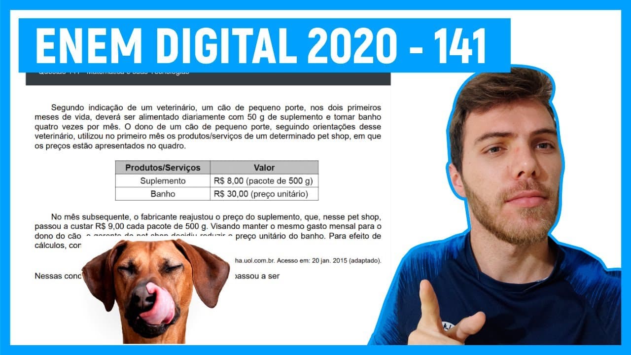 Thumbnail: 🛑Questão 141 Enem DIGITAL 2020 - EQUAÇÃO DE PRIMEIRO GRAU - Segundo indicação de um veterinário