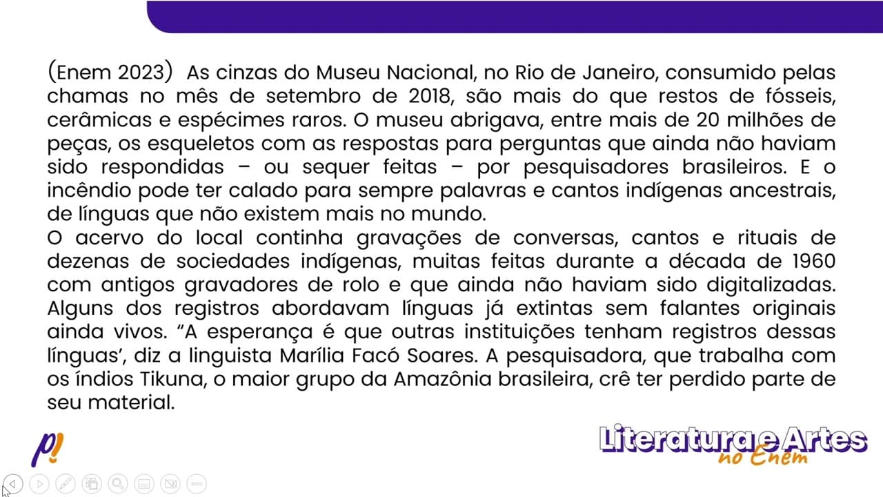 Thumbnail: ENEM 2023 - Teoria Literária | As cinzas do Museu Nacional, no Rio de Janeiro, consumido pelas...