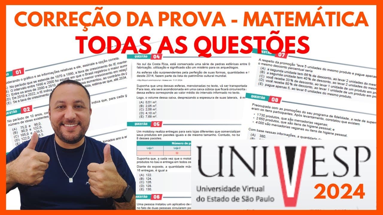 Thumbnail: VESTIBULAR UNIVESP 2024 - CORREÇÃO MATEMÁTICA