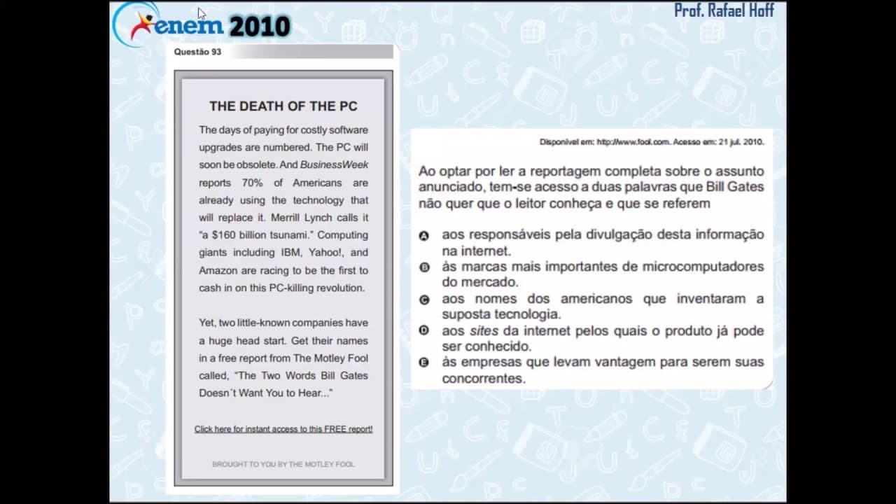 Thumbnail: Inglês Enem 2010: reportagem.