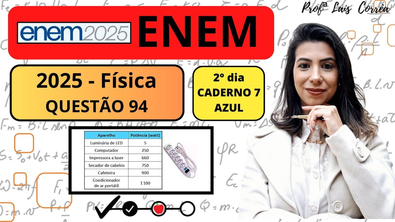 Thumbnail: 🟠 FÍSICA/ ENEM 2025 / QUESTÃO 94 / CADERNO AZUL / Réguas elétricas são dispositivos que permitem ...