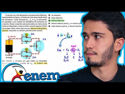 Thumbnail da aula: ENEM 2023 - O circuito com três lâmpadas incandescentes idênticas, representado na figura, consiste