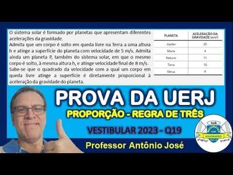 Thumbnail da aula: Proporção e Regra de Três Simples - Vestibular UERJ 2023 - Matemática - Questão 19 - Bom Exercício!