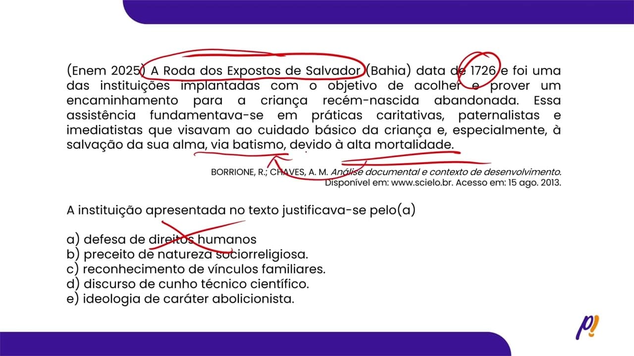 Thumbnail: ENEM 2025 | A Roda dos Expostos de Salvador (Bahia) data de 1726 e foi uma das instituições...