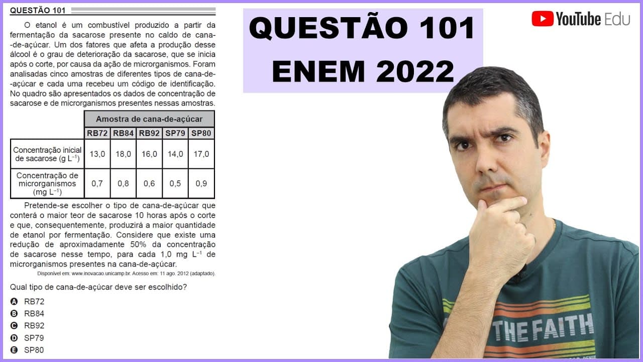 Thumbnail: QUÍMICA ENEM 2022! "O etanol é um combustível produzido a partir da fermentação da sacarose ..."