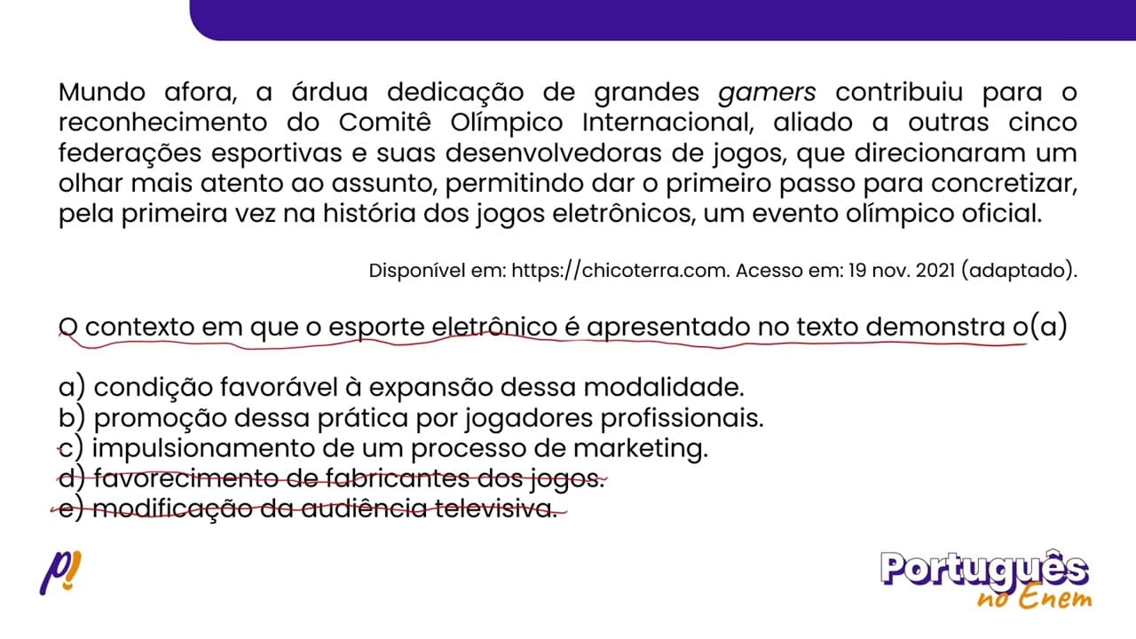Thumbnail: ENEM 2023 - INTERPRETAÇÃO E INFERÊNCIA DE TEXTOS | A indústria do esporte eletrônico é um...