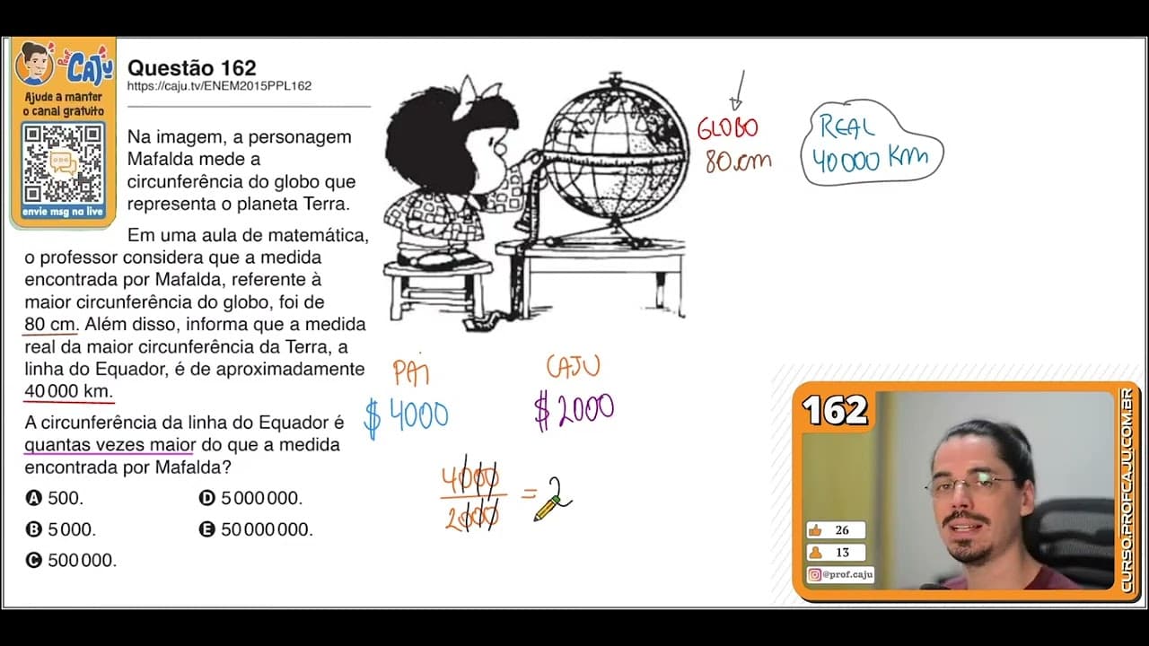 Thumbnail: [ENEM 2015 PPL] 162 📘 --- Na imagem, a personagem Mafalda mede a circunferência do globo que