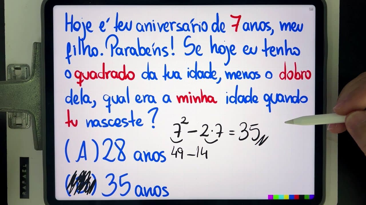 Thumbnail: 🔥 Qual é a MINHA IDADE quando TU NASCESTE? Você consegue resolver esse PROBLEMA MATEMÁTICO de idade?