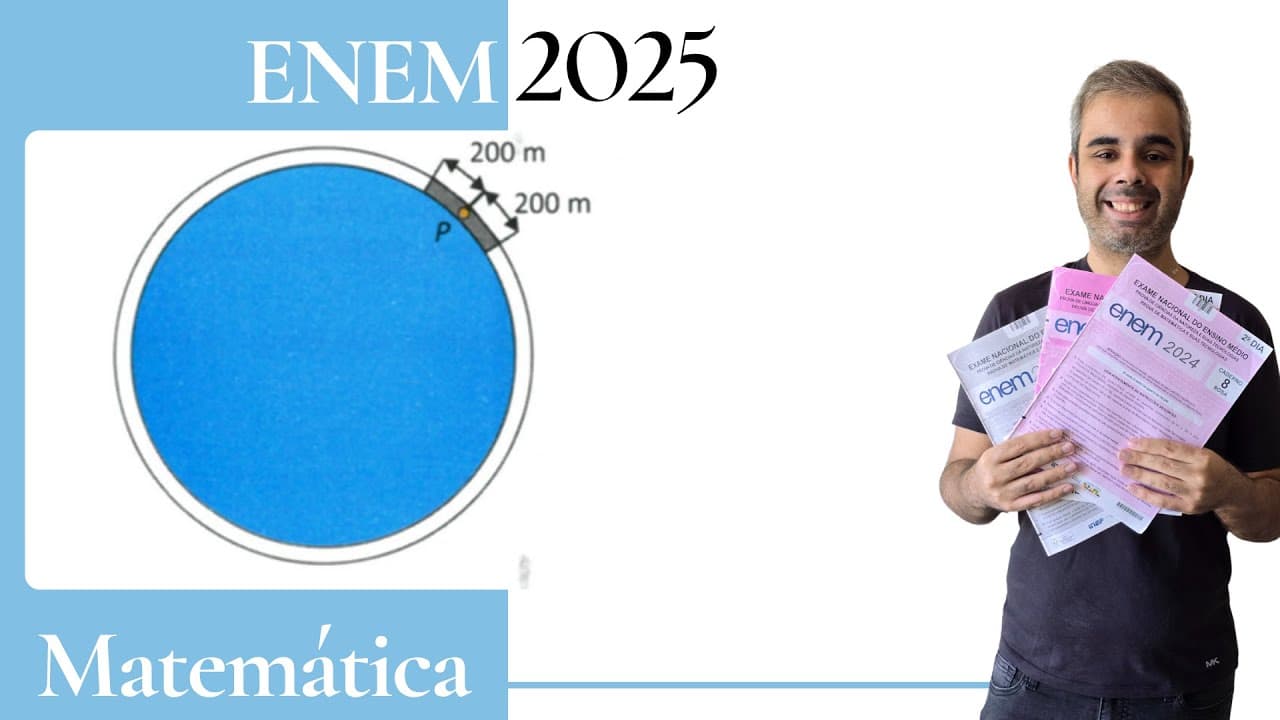 Thumbnail: ENEM 2025 - No entorno de uma lagoa circular, cujo raio mede 1 km, há um uma ciclovia.