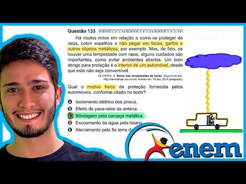 Thumbnail da aula: ENEM 2020 - Há muitos mitos em relação a como se proteger de raios, cobrir espelhos e não pegar em f