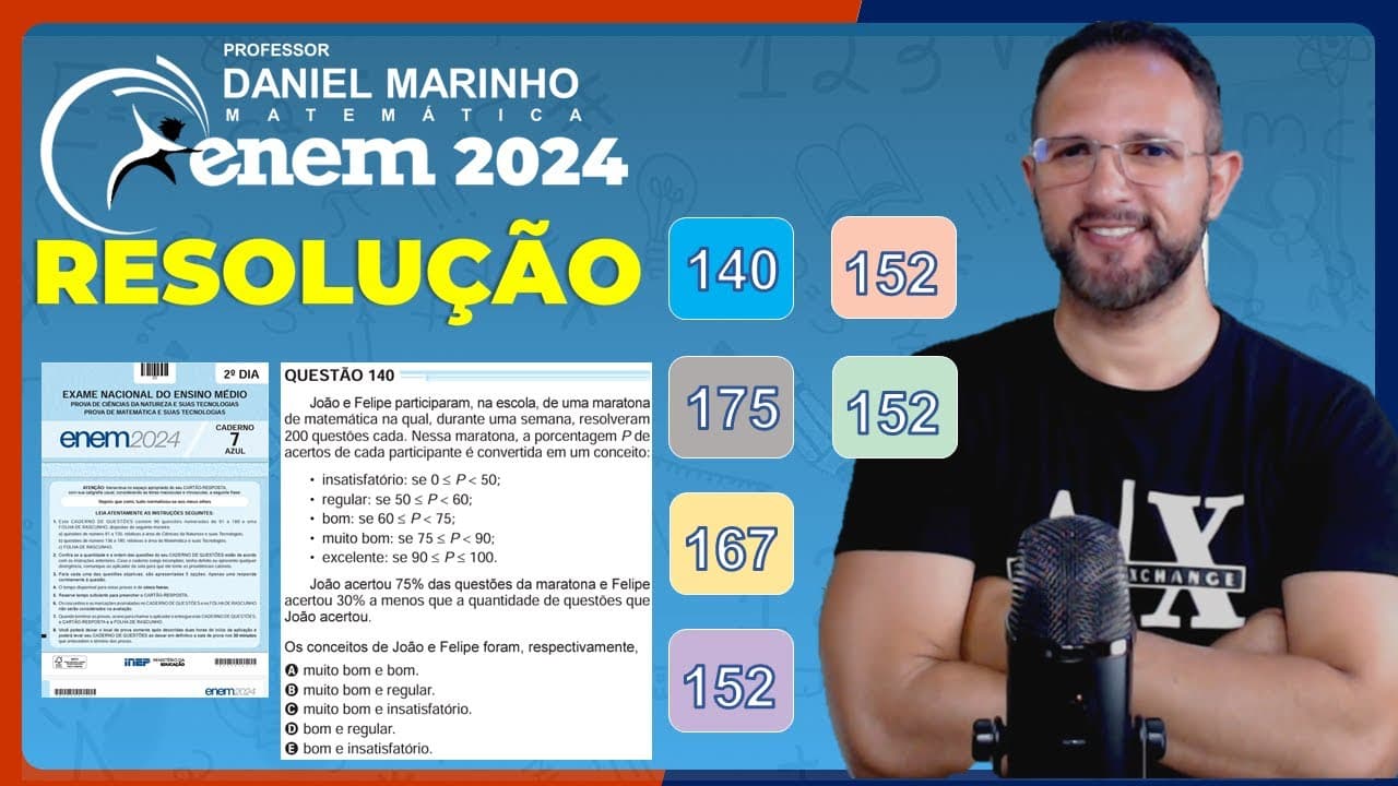 Thumbnail: 🔴 RESOLUÇÃO DO ENEM 2024 | MATEMÁTICA | CADERNO AZUL - Questão 140