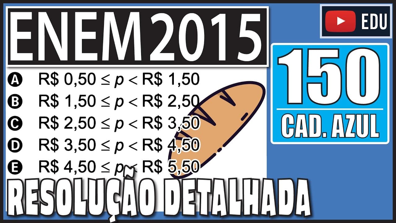 Thumbnail: [ENEM 2015] 150 📘 INEQUAÇÃO DO 2º GRAU Uma padaria vende, em média, 100 pães especiais por dia