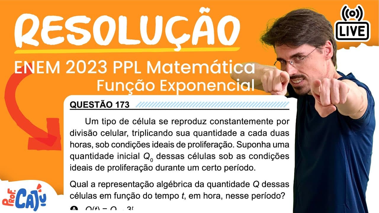 Thumbnail: [ENEM 2023 PPL] 173 📘 EXPONENCIAL Um tipo de célula se reproduz constantemente por divisão celular
