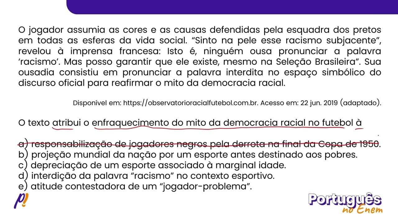 Thumbnail: ENEM 2021 -  INTERPRETAÇÃO E INFERÊNCIA DE TEXTOS | A história do futebol brasileiro contém, ao...