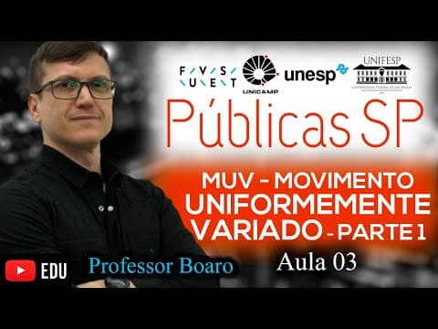 Thumbnail da aula: MOVIMENTO UNIFORMEMENTE VARIADO (MUV) - FUVEST, UNICAMP, UNESP - AULA 3