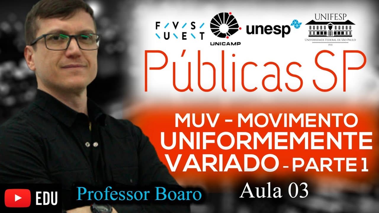 Thumbnail: MOVIMENTO UNIFORMEMENTE VARIADO (MUV) - FUVEST, UNICAMP, UNESP - AULA 3
