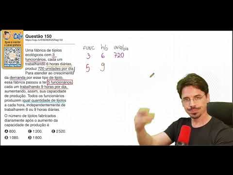 Thumbnail da aula: [ENEM 2025] 150 📘 REGRA DE TRÊS COMPOSTA Uma fábrica de tijolos ecológicos com 3 funcionários, cada
