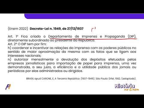 Thumbnail da aula: ENEM 2022 - PRIMEIRA REPÚBLICA. A ERA VARGAS | Decreto-Lei n. 1949, de 27/12/1937...