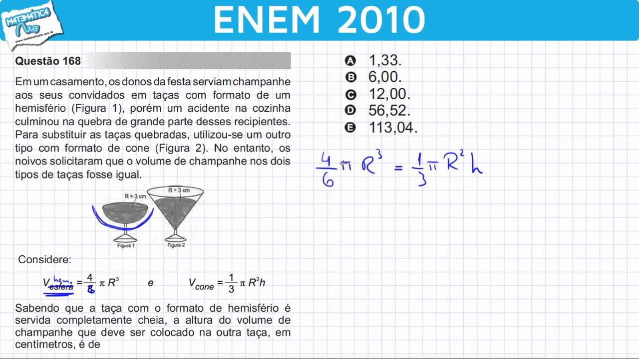 Thumbnail: ENEM 2010 Matemática #33 - Volume da Esfera e Volume do Cone