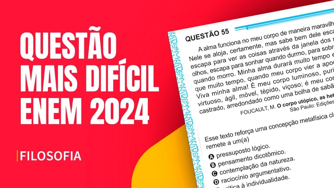 Thumbnail: QUESTÃO DE FILOSOFIA MAIS DIFÍCIL DO ENEM 2024 | Proenem
