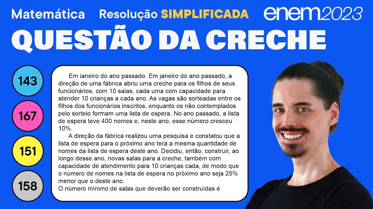Thumbnail: 🔵 Questão da creche: ENEM 2023 Matemática (Simplificada) - Porcentagem