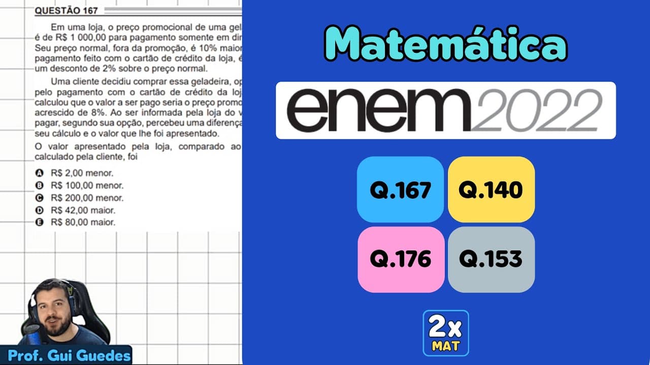 Thumbnail: Resolução Matemática ENEM 2022 - Questão 167 - Caderno Azul - Em uma loja o preço promocional de