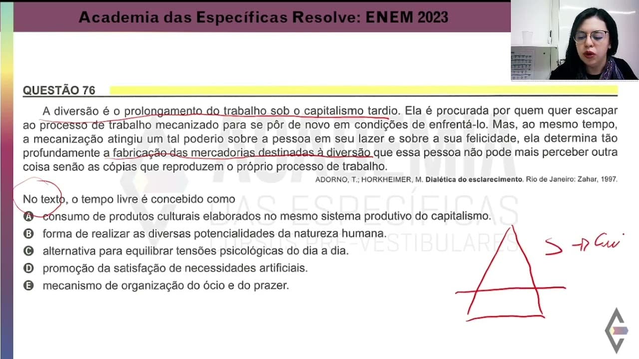 Thumbnail: Resolução Enem 2023 Caderno Amarelo Questão 76 - Gabarito A
