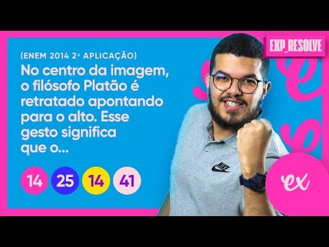 Thumbnail da aula: NO CENTRO DA IMAGEM, O FILÓSOFO PLATÃO É RETRATADO APONTANDO PARA O ALTO (...) | FILOSOFIA CLÁSSICA