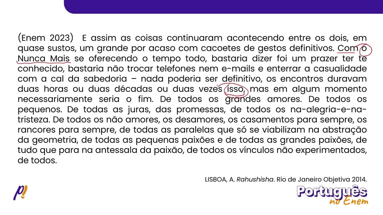 Thumbnail: ENEM 2023 - ESTUDOS DA LÍNGUA | E assim as coisas continuaram acontecendo entre os dois...