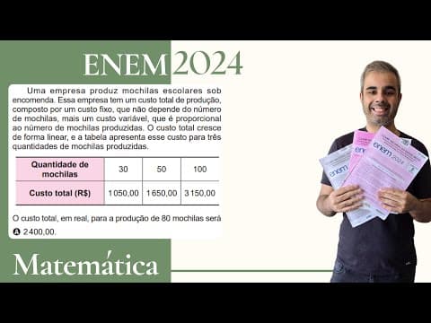 Thumbnail da aula: ENEM 2024 - Uma empresa produz mochilas escolares sob encomenda. Essa empresa tem um custo total de