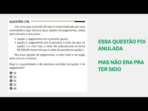 Thumbnail da aula: ENEM 2025 - Matemática - Questão 178 (Caderno Amarelo) - Um carro que custa 60 mil reais é...