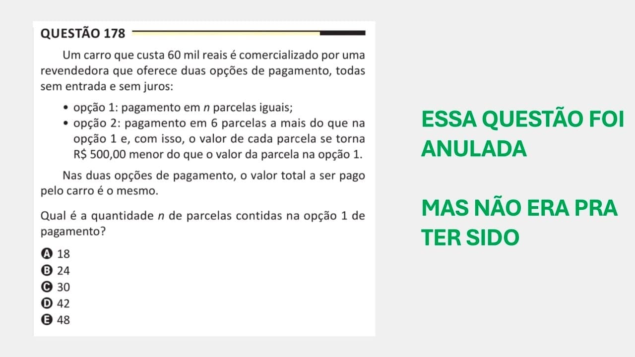 Thumbnail: ENEM 2025 - Matemática - Questão 178 (Caderno Amarelo) - Um carro que custa 60 mil reais é...