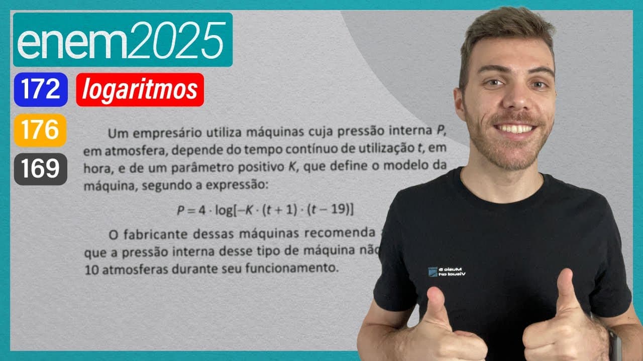Thumbnail: ENEM 2025 - Um empresário utiliza máquinas cuja pressão interna P, em atmosfera, depende do tempo