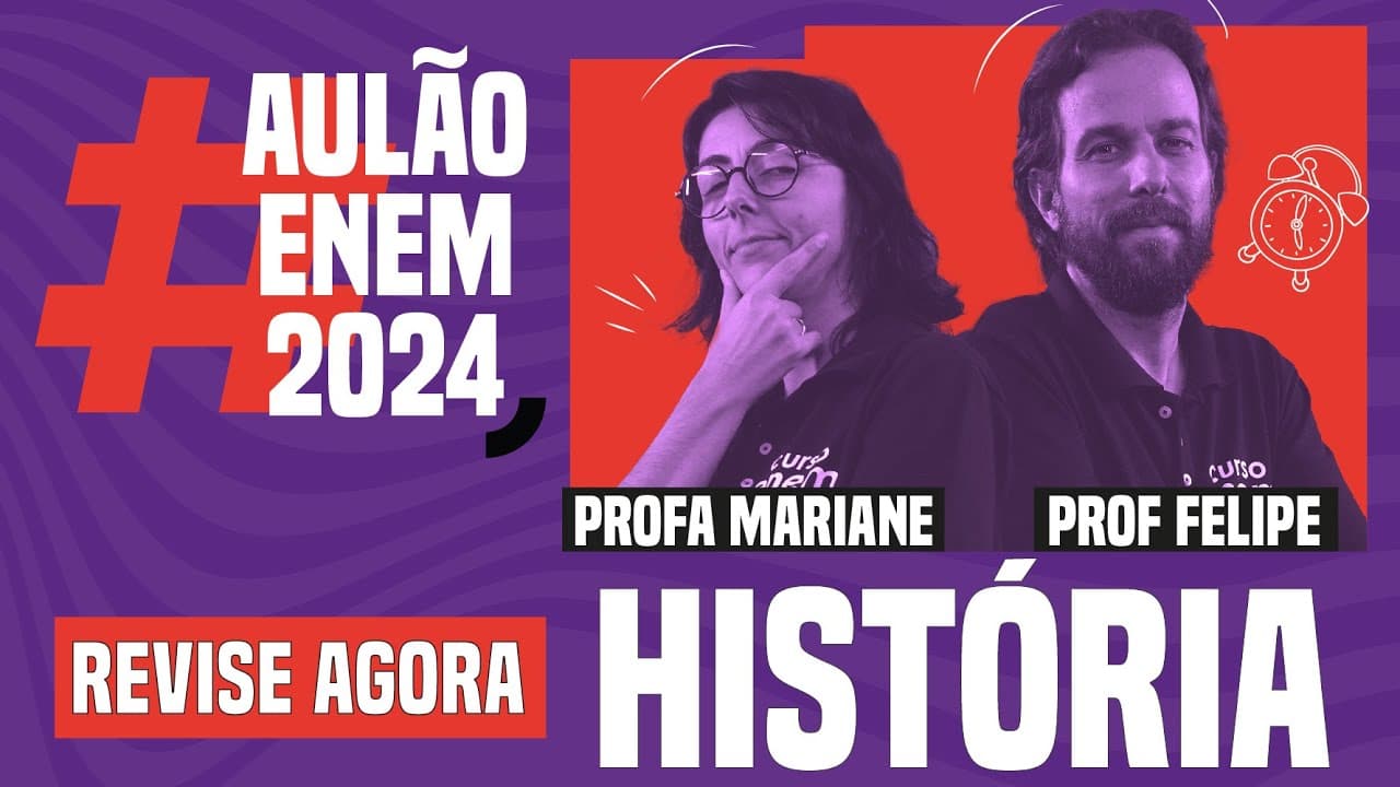 Thumbnail: AULÃO ENEM DE HISTÓRIA: 10 temas que mais caem | Aulão Enem 2024 | Felipe Oliveira e Mariane Martins