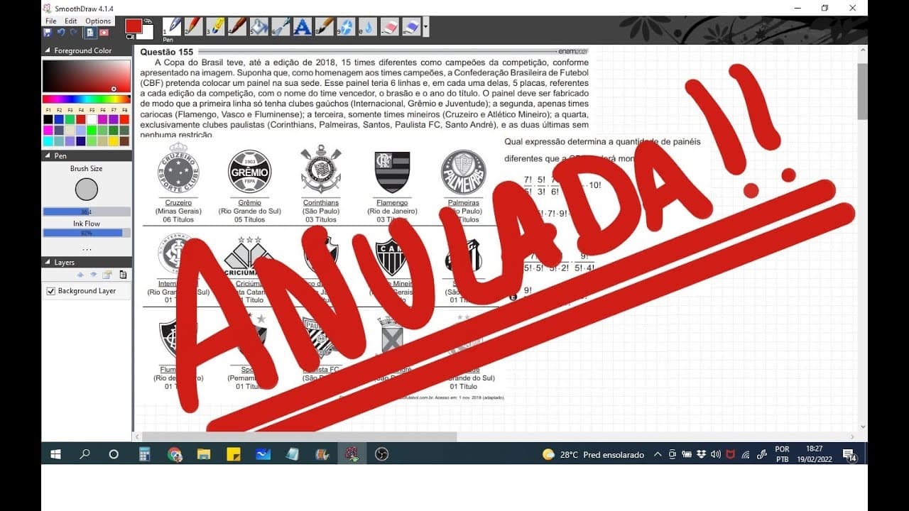 Thumbnail: ENEM 2021 - Painel e homenagem aos Campeões da Copa do Brasil ANULADA - Questão 155 (Caderno Cinza)