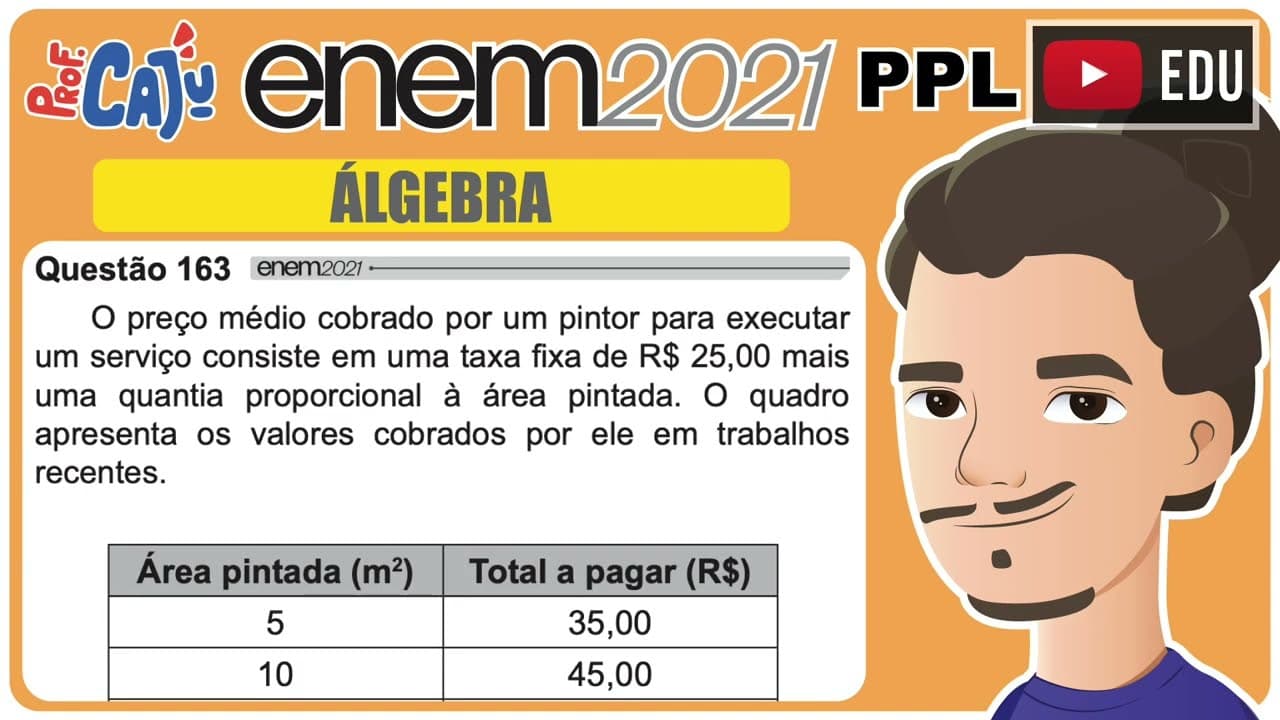 Thumbnail: [ENEM 2021 PPL] 163 📘 ÁLGEBRA O preço médio cobrado por um pintor para executar um serviço consiste