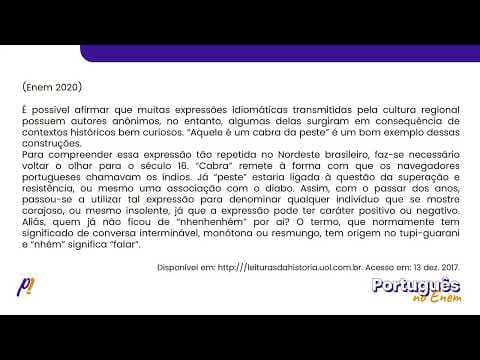 Thumbnail da aula: ENEM 2020 - ESTUDOS DA LÍNGUA | É possível afirmar que muitas expressões idiomáticas transmitidas...