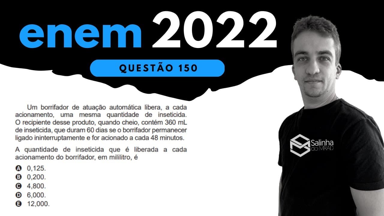 Thumbnail: ENEM 2022 - QUESTÃO 150 - PROPORÇÃO - Um borrifador de atuação automática libera, a cada acionamento
