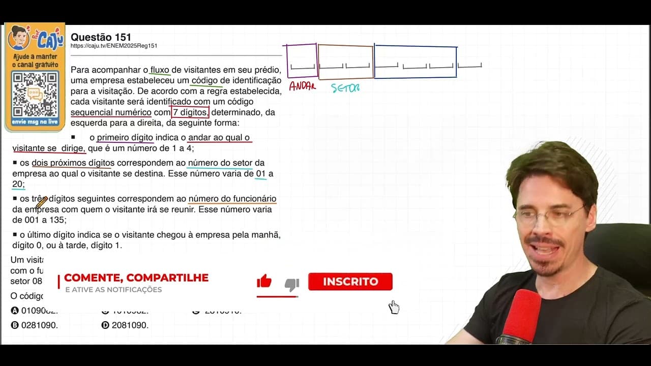 Thumbnail: [ENEM 2025] 151 📘 Para acompanhar o ﬂuxo de visitantes em seu prédio, uma empresa estabeleceu um